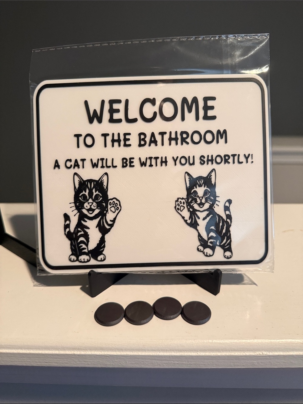 Welcome to the Bathroom Cat Sign - Black and White